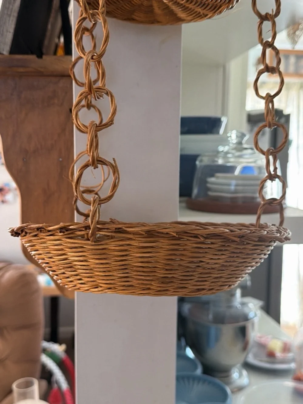 Handwoven Two-Tier Hanging Basket - Natural Brown